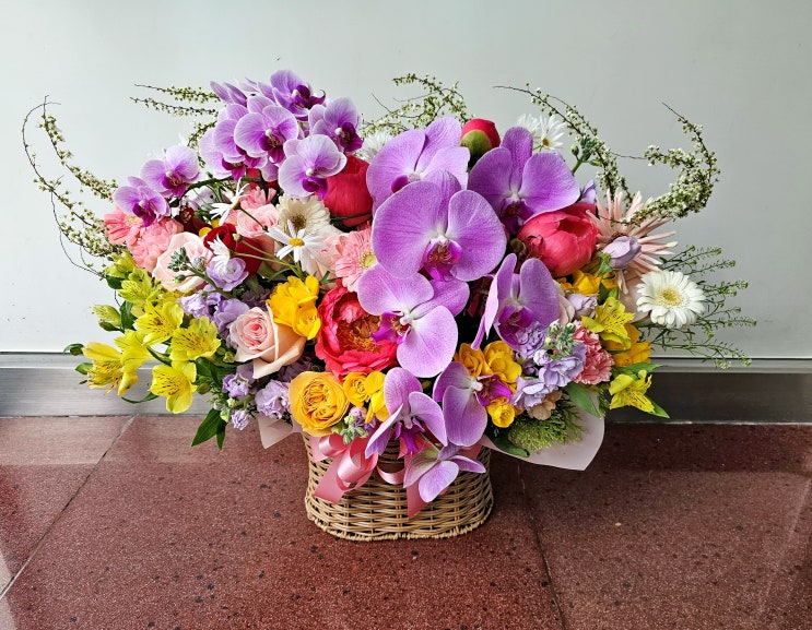 할머니의 회갑을 축하하는 손자들이 준비한 호접과 작약 꽃바구니 [일산 꽃집, 주엽 꽃집, 킨텍스 꽃집, 주엽 플라워]