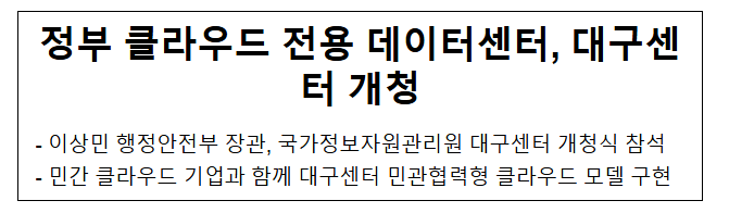 정부 클라우드 전용 데이터센터, 대구센터 개청 정부 클라우드 전용 데이터센터, 대구센터 개청