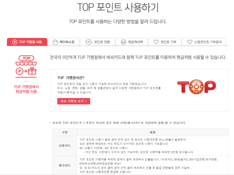비씨 탑포인트 현금화하기 BC TOP 포인트 전환방법