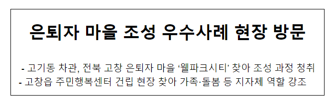 은퇴자 마을 조성 우수사례 현장 방문 은퇴자 마을 조성 우수사례 현장 방문