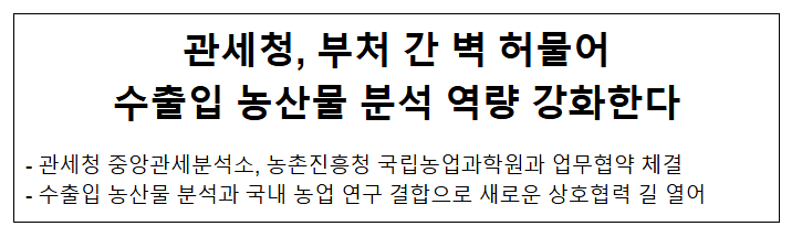 관세청, 부처 간 벽 허물어 수출입 농산물 분석 역량 강화한다 관세청, 부처 간 벽 허물어 수출입 농산물 분석 역량 강화한다