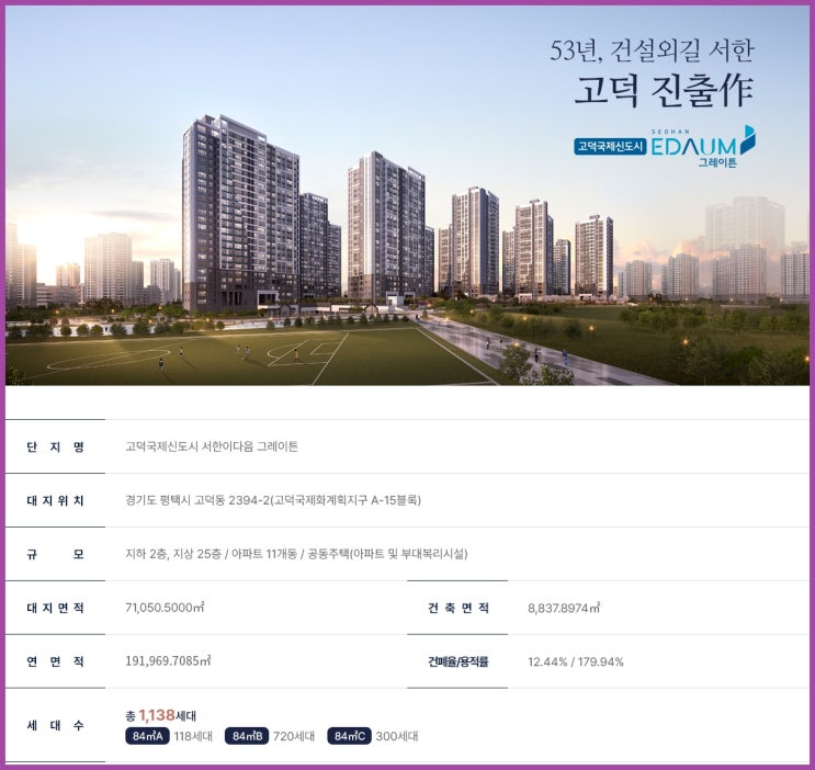  고덕신도시 서한이다음그레이튼 아파트 분양일정, 청약 경쟁률, 내장 인테리어 및 옵션
