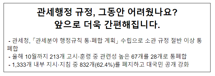 관세행정 규정, 그동안 어려웠나요? 앞으로 더욱 간편해집니다 관세행정 규정, 그동안 어려웠나요? 앞으로 더욱 간편해집니다