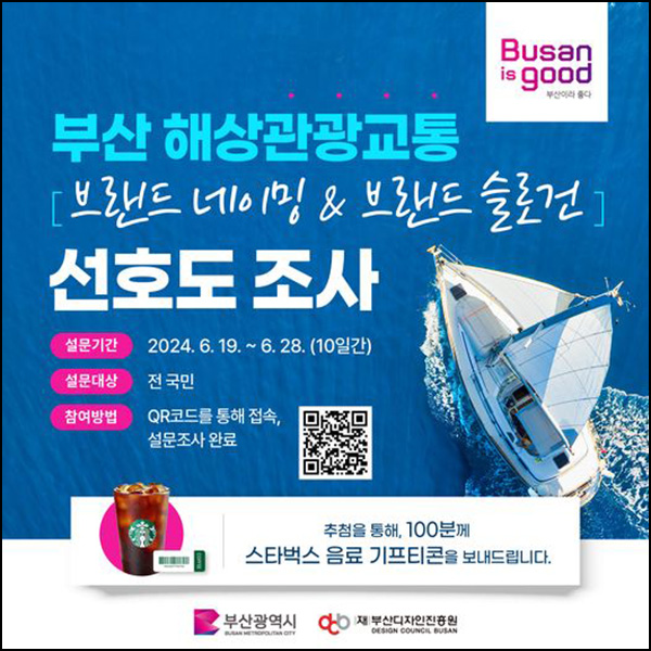 부산시 해상관광교통 브랜드 설문조사(스벅 100명)추첨~06.28 부산시 해상관광교통 브랜드 설문조사(스벅 100명)추첨~06.28