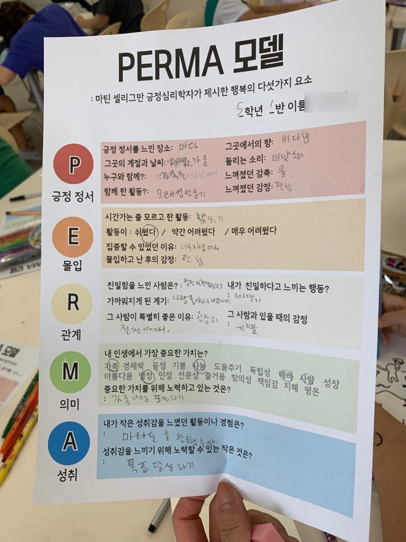 행복의 다섯가지 요소(PERMA모델, 긍정심리학) 활동지 공유 : 네이버 블로그