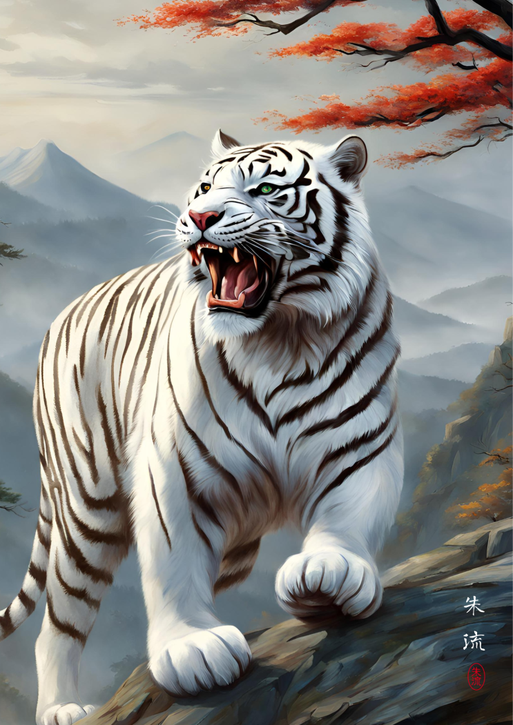   액운막는그림 호랑이그림 백호그림 백호랑이그림 액자 포스터 new-1타이거 메이킹 (액운을 막아주는 백호 호랑이) 白虎 시리즈️ 액운없애는 그림 포스터 액자