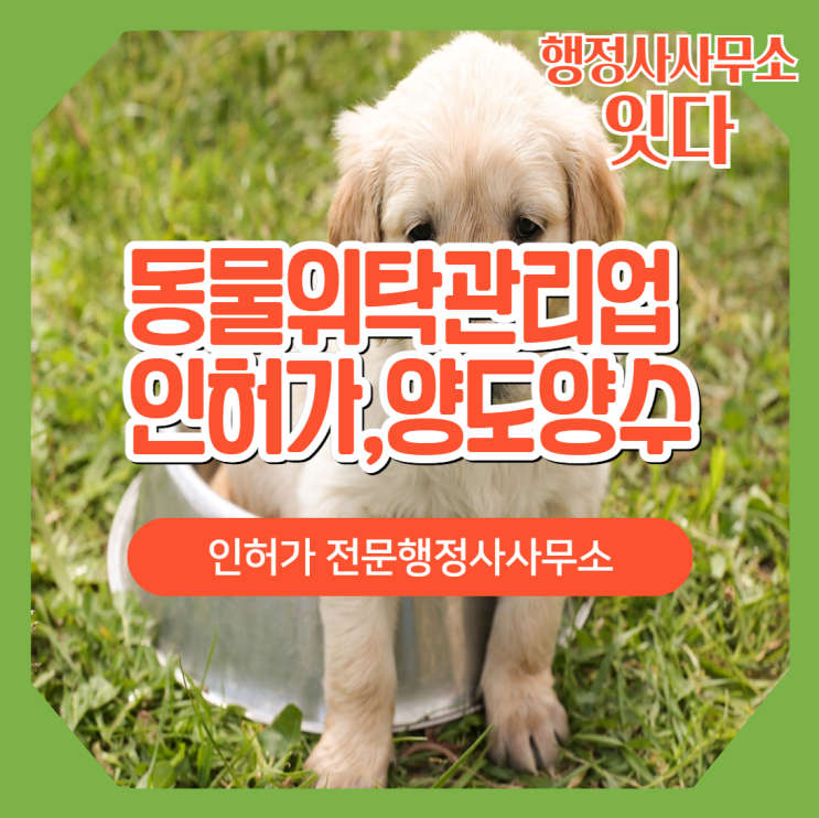  동물위탁관리업 동물생산, 동물수입, 동물판매, 동물전시, 동물운송, 동물미용, 동물장묘업 인허가 및 양도양수