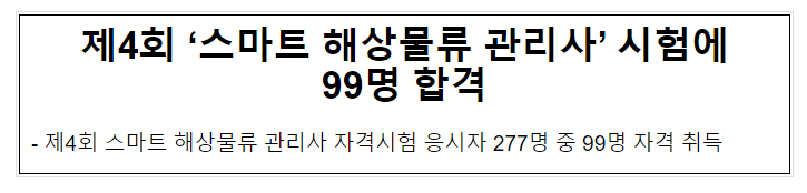 제4회 ‘스마트 해상물류 관리사’ 시험에 99명 합격 제4회 ‘스마트 해상물류 관리사’ 시험에 99명 합격