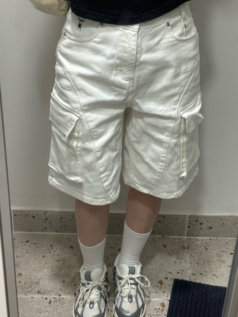 oioi 오아이오아이컬렉션 우먼즈 데일리 카고 하프 데님 팬츠 여자 버뮤다 팬츠 코디