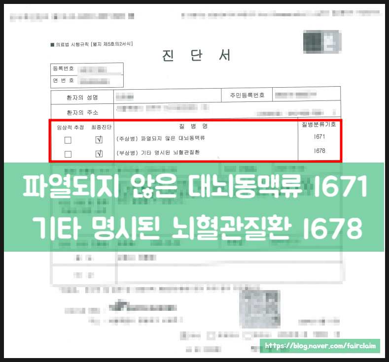 '파열되지 않은 대뇌동맥류(I67.1)'으로 뇌혈관질환 진단비 지급 받은 사례. : 네이버 블로그
