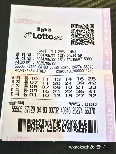  로또 1125회 1등 실수령금은 얼마일까?당첨지역은?[2024년 6월 22일 추첨]