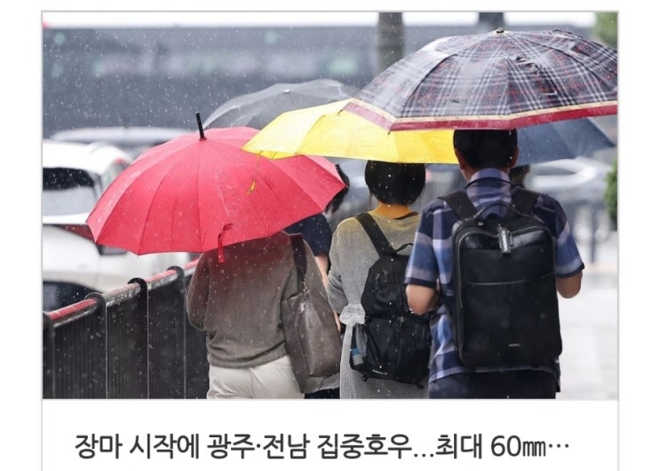 장마 시작에 <b>광주</b>·<b>전남 집중호우</b>...최대 60 더... 