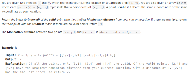  JAVA_LeetCode 1779_Find Nearest Point That Has the Same X or Y Coordinate