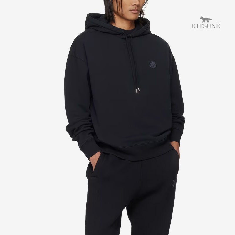 메종키츠네 FOXHEAD 프렌치 테리 톤온톤 패치 오버사이즈 후디 BK