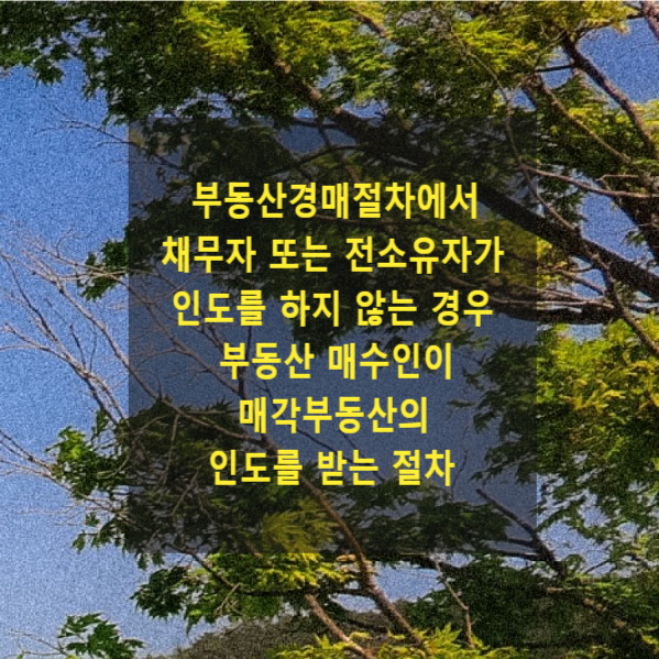  부동산경매절차에서 채무자 또는 전소유자가 인도를 하지 않는 경우 부동산 매수인이 매각부동산의 인도를 받는 절차(부동산 인도명령)