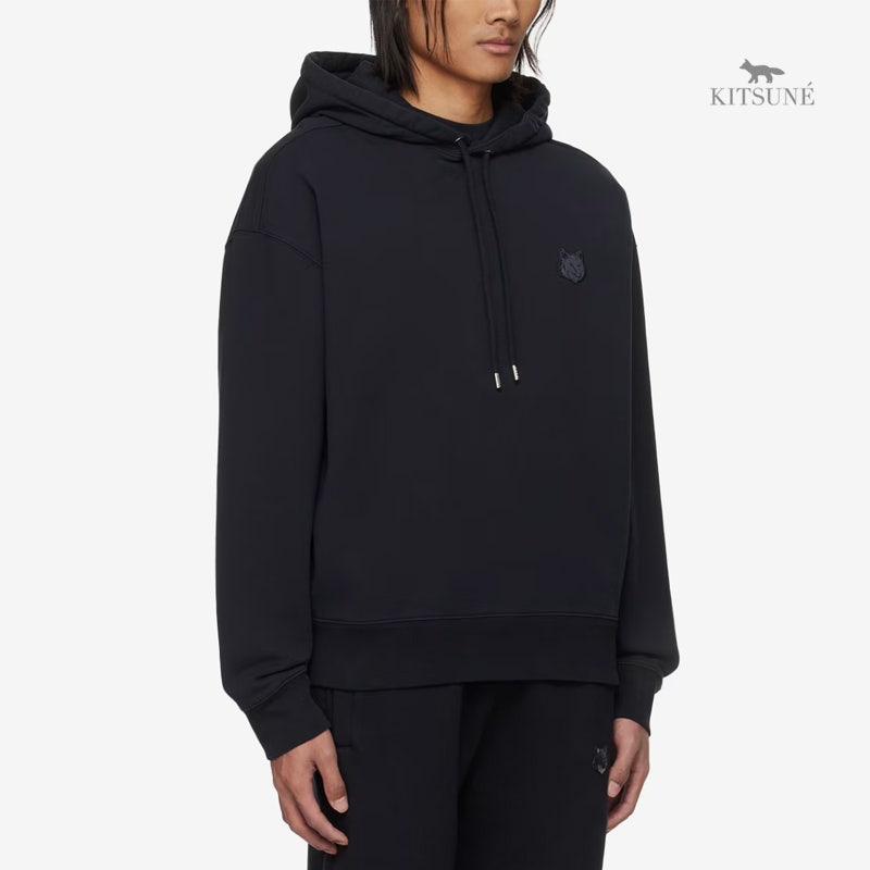 메종키츠네 FOXHEAD 프렌치 테리 톤온톤 패치 오버사이즈 후디 BK