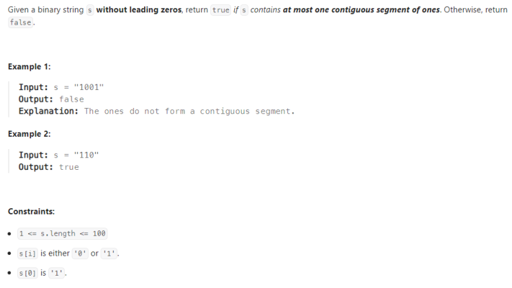 JAVA_LeetCode 1784_Check if Binary String Has at Most One Segment of Ones