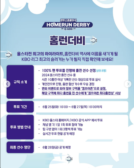 [야구] 2024 컴투스<b>프로야구 홈런더비</b> 투표 시작! 홈런더비에... 