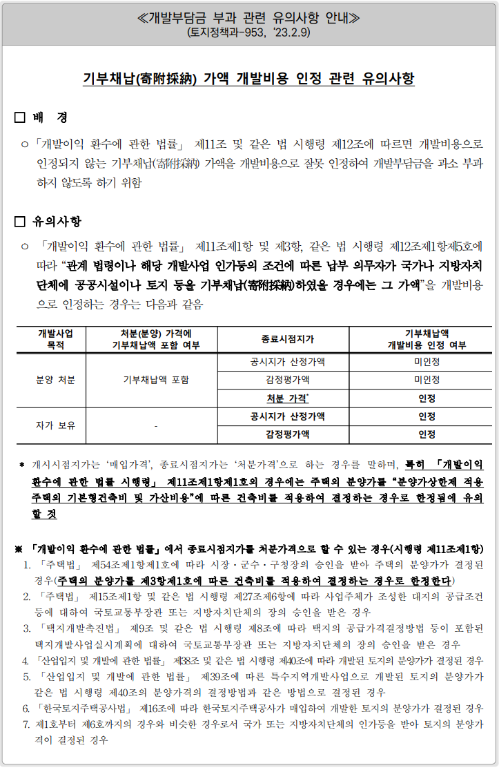  개발부담금 업무편람_질의회신 사례19(조사비, 기부채납액)