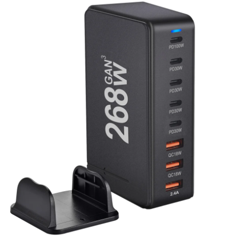  268W데스크탑GAN충전기, 8 포트 USB C타입 PD 충전기, USB3.0 C타입 고속 충전기