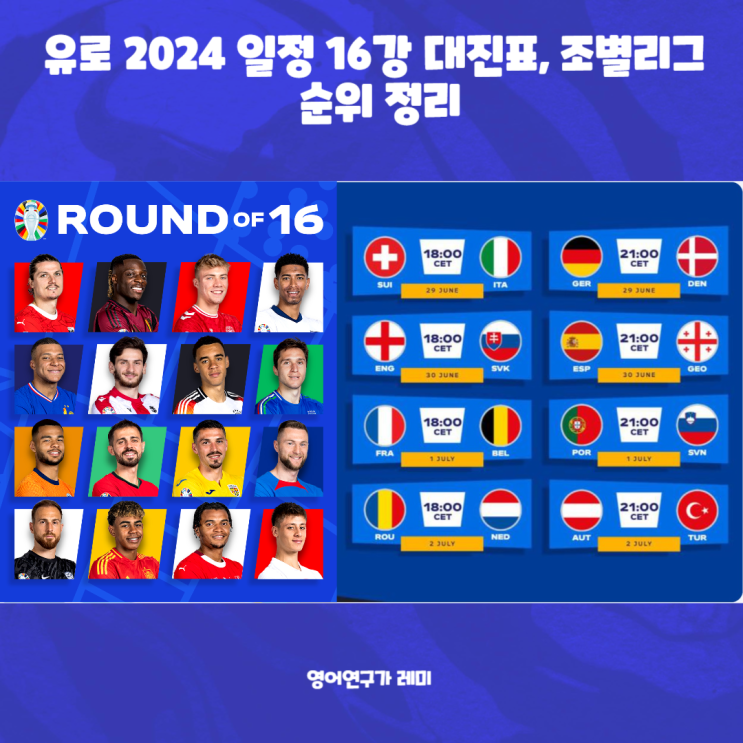 유로 2024 일정 16강 대진표, 조별리그 순위 정리 유로 2024 일정 16강 대진표, 조별리그 순위 정리