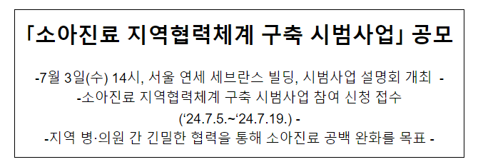소아진료 지역협력체계 구축 시범사업 공모 소아진료 지역협력체계 구축 시범사업 공모