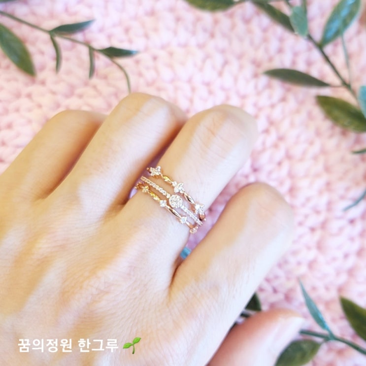엘르주얼리 플라워 레이어드링 3종세트 큐빅 실반지 ELBRWR115 솔직후기 반지 사이즈 재는법