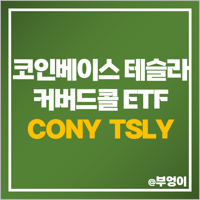 코인베이스 테슬라 주식 관련주 미국 커버드콜 ETF CONY TSLY 주가 코인베이스 테슬라 주식 관련주 미국 커버드콜 ETF CONY TSLY 주가