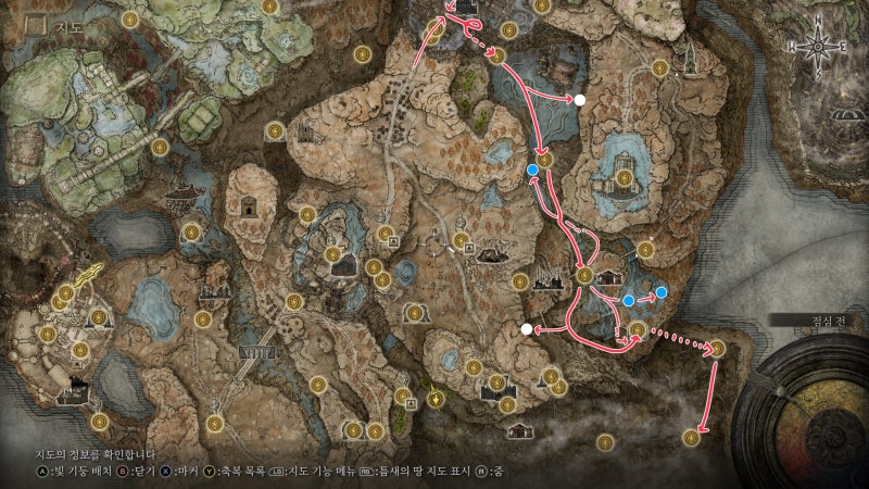 엘든링 DLC 축복 경로 지도, Eldenring DLC Site of Grace Path 