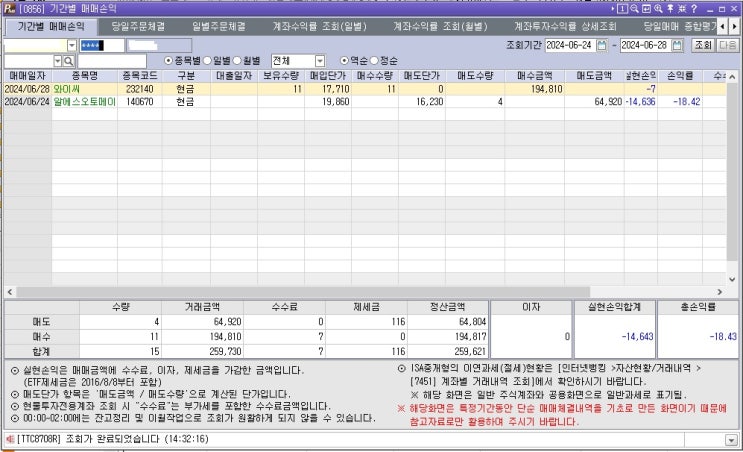 6월 마지막주 매매내역