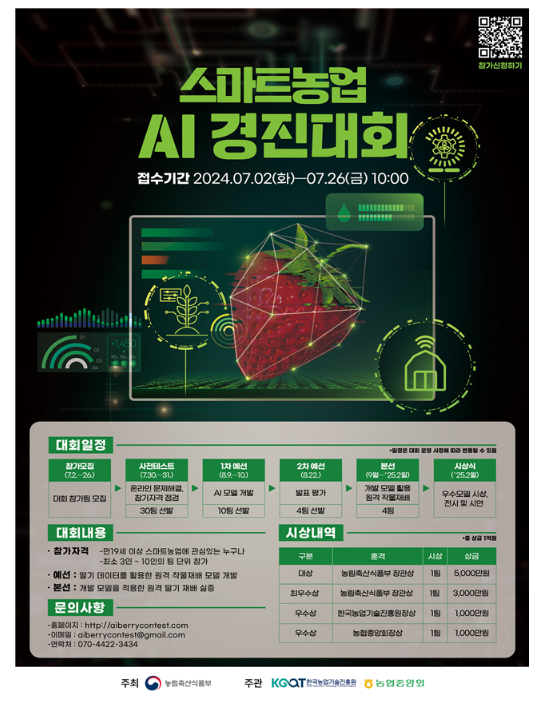 농식품부, 7월 26일까지 딸기 스마트농업 인공지능(AI) 경진대회 참가 모집 농식품부, 7월 26일까지 딸기 스마트농업 인공지능(AI) 경진대회 참가 모집