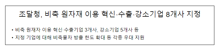 조달청, 비축 원자재 이용 혁신·수출·강소기업 8개사 지정 조달청, 비축 원자재 이용 혁신·수출·강소기업 8개사 지정