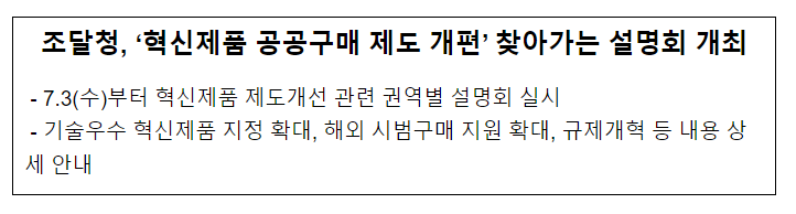조달청, ‘혁신제품 공공구매 제도 개편’ 찾아가는 설명회 개최 조달청, ‘혁신제품 공공구매 제도 개편’ 찾아가는 설명회 개최