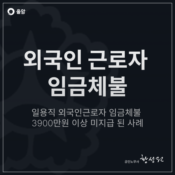  일용직 외국인 근로자 단체 임금체불, 3900만 원 이상 미지급된 사건 인정 사례