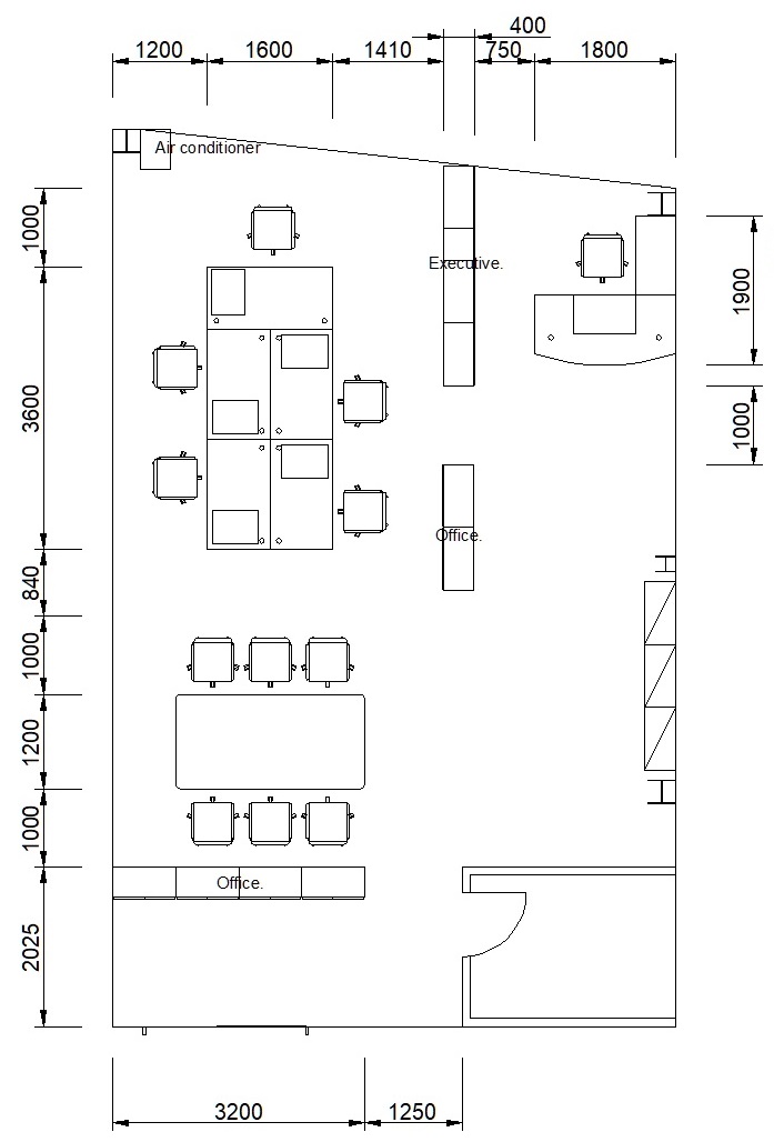  Office Layout _ 5인 + 중역실 _ 11410 *7160