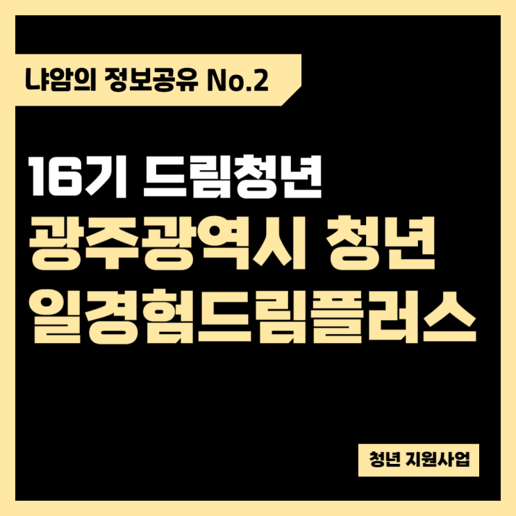  [16기 드림청년] 광주광역시 청년일경험드림 플러스 모집