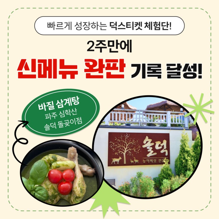  파주 심학산 맛집 솔덕 '바질 삼계탕' 출시 2주 만에 완판