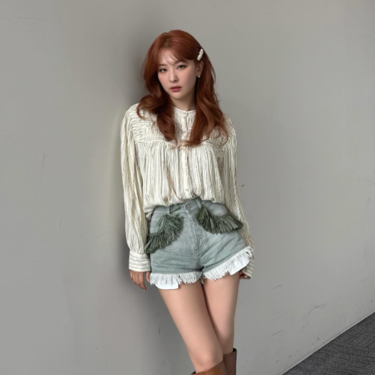  레드벨벳 슬기 시원한 린넨 블라우스 데님 숏 팬츠 어디꺼?