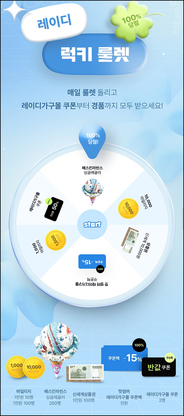레이디가구 룰렛이벤트(배스킨등 300명)즉당 ~07.15 레이디가구 룰렛이벤트(배스킨등 300명)즉당 ~07.15