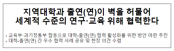 지역대학과 출연(연)이 벽을 허물어 세계적 수준의 연구·교육 위해 협력한다 지역대학과 출연(연)이 벽을 허물어 세계적 수준의 연구·교육 위해 협력한다