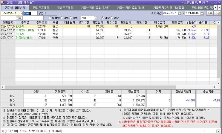 7월 첫째주 매매내역