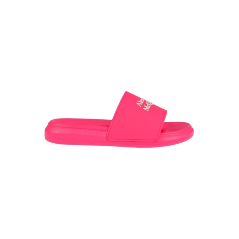 [영국아울렛] 알렉산더 맥퀸 ALEXANDER MCQUEEN 여성 로고 러버 투톤 슬라이드 슬리퍼 NEON PINK WHITE ....
