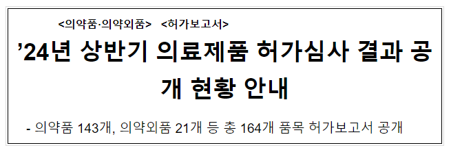 ’24년 상반기 의료제품 허가심사 결과 공개 현황 안내 ’24년 상반기 의료제품 허가심사 결과 공개 현황 안내