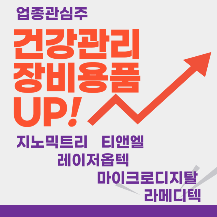  업종주도주 - 건강관리장비와용품(지노믹트리,티앤엘,레이저옵텍,마이크로디지탈,라메디텍)주도주식 주가 분석 및 미래 투자 전망