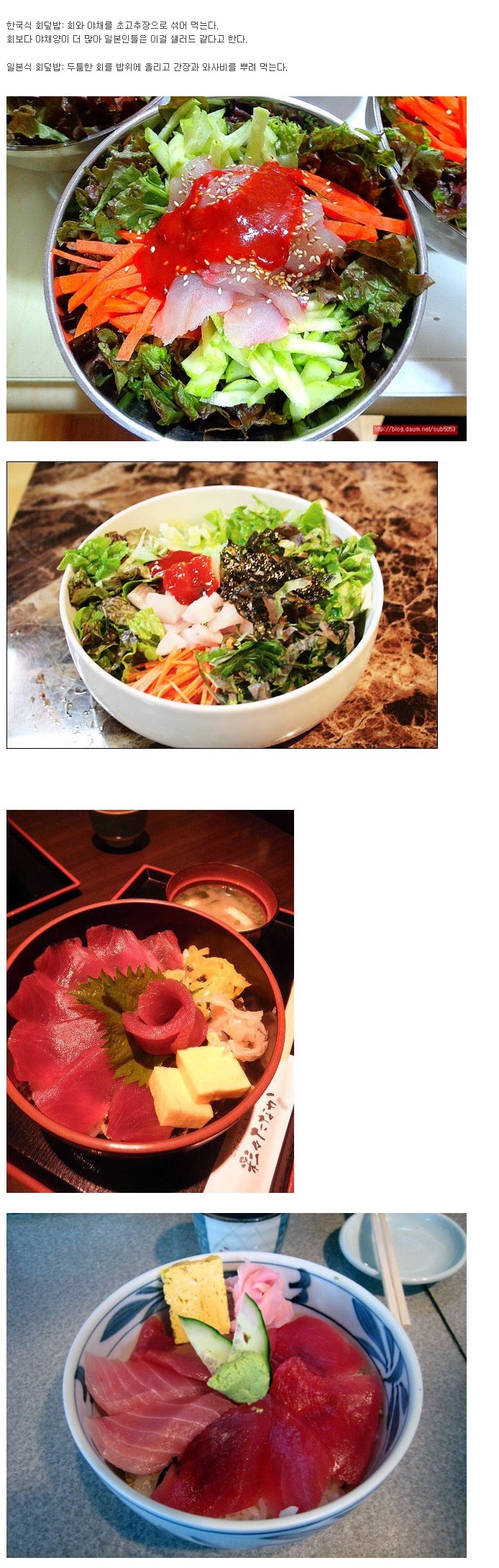  한국식 회덮밥 VS 일본식 회덮밥