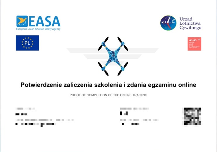  유럽 EASA 드론 조종 자격증 A1-A3 드론 파우치 획득