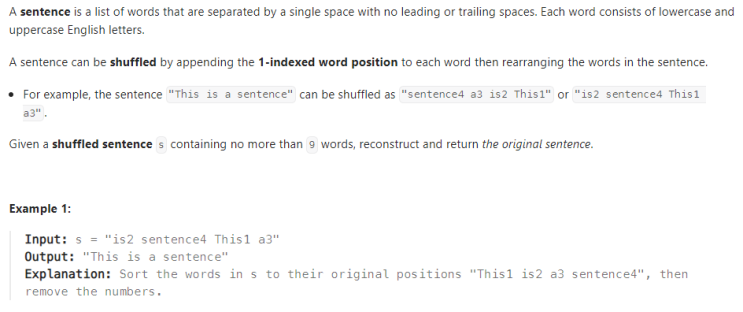  JAVA_LeetCode 1859_Sorting the Sentence