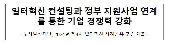 일터혁신 컨설팅과 정부 지원사업 연계를 통한 기업 경쟁력 강화 일터혁신 컨설팅과 정부 지원사업 연계를 통한 기업 경쟁력 강화