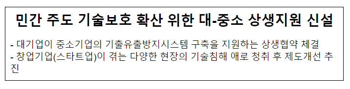 민간 주도 기술보호 확산 위한 대-중소 상생지원 신설 민간 주도 기술보호 확산 위한 대-중소 상생지원 신설