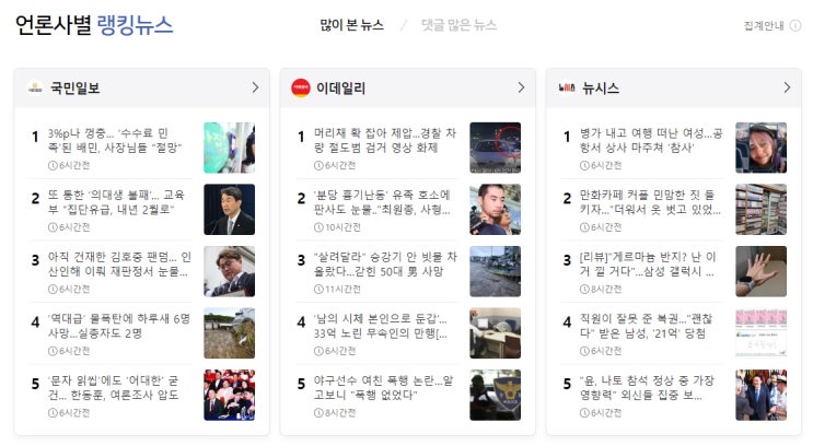 언론사별 랭킹뉴스 2024.07.11